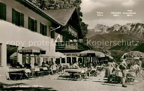 AK / Ansichtskarte Garmisch Partenkirchen Berggasthof Eckbauer Terrasse Blick zum Karwendelgebirge Garmisch Partenkirchen