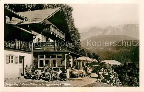 AK / Ansichtskarte Garmisch Partenkirchen Berggasthof Eckbauer Terrasse Blick zum Karwendelgebirge Garmisch Partenkirchen