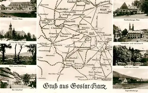 AK / Ansichtskarte Goslar und Umgebung Landkarte Sehenswuerdigkeiten der Region Goslar