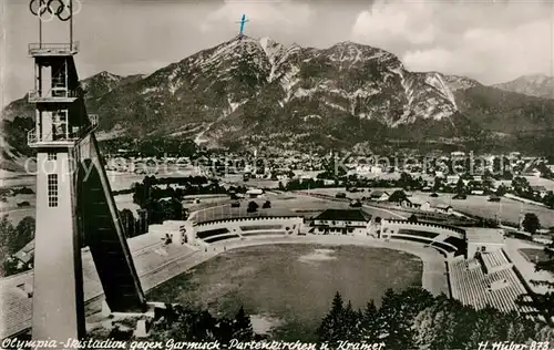 AK / Ansichtskarte Garmisch Partenkirchen Olympia Skistadion Skisprungschanze Blick gegen Kramer Huber Karte Nr 873 Garmisch Partenkirchen