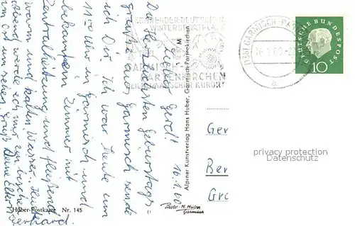 AK / Ansichtskarte Garmisch Partenkirchen Gesamtansicht gegen Zugspitzgruppe und Tiroler Berge Huber Karte Nr 145 Garmisch Partenkirchen