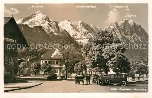 AK / Ansichtskarte Garmisch Partenkirchen Ortsmotiv gegen Alpspitze Hoellental Waxenstein Zugspitze Wettersteingebirge Garmisch Partenkirchen