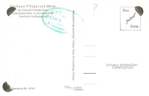 AK / Ansichtskarte Garmisch Partenkirchen Seegasthof Pflegersee Terrasse Huber Karte Nr 10688 Garmisch Partenkirchen