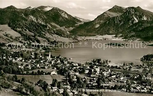 AK / Ansichtskarte Schliersee Panorama gegen Brecherspitze und Jaegerkamp Fliegeraufnahme Schliersee