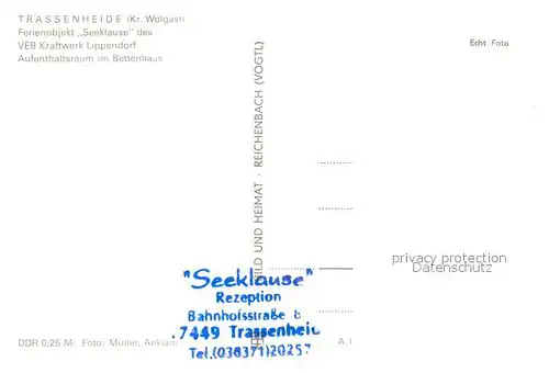 AK / Ansichtskarte Trassenheide_Usedom Ferienobjekt Seeklause des VEB Kraftwerk Lippendorf Aufenthaltsraum Bettenhaus Trassenheide Usedom