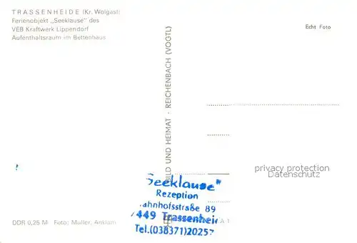 AK / Ansichtskarte Trassenheide_Usedom Ferienobjekt Seeklause des VEB Kraftwerk Lippendorf Aufenthaltsraum Bettenhaus Trassenheide Usedom