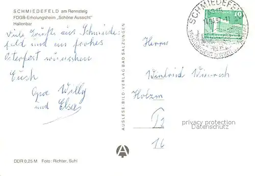 AK / Ansichtskarte Schmiedefeld_Rennsteig FDGB Erholungsheim Schoene Aussicht Hallenbar Schmiedefeld_Rennsteig