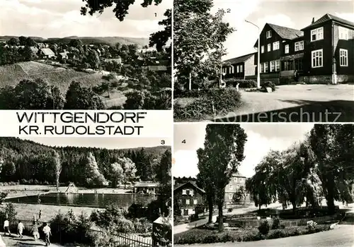AK / Ansichtskarte Wittgendorf_Saalfeld Landschaftspanorama Blick vom Talberg Gasthaus Zur Erholung Auebad Freibad Wittgendorf Saalfeld
