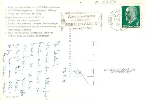 AK / Ansichtskarte Ahlbeck_Ostseebad Strand Seebruecke FDGB Erholungsheim Bernhard Goering Haus der Erholung Ahlbeck_Ostseebad