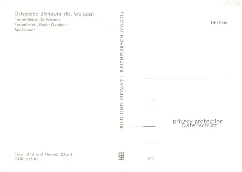 AK / Ansichtskarte Zinnowitz_Ostseebad Feriendienst IG Wismut Ferienheim Roter Oktober Speisesaal Zinnowitz_Ostseebad