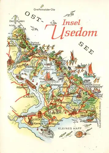 AK / Ansichtskarte Insel_Usedom Landkarte Insel Usedom