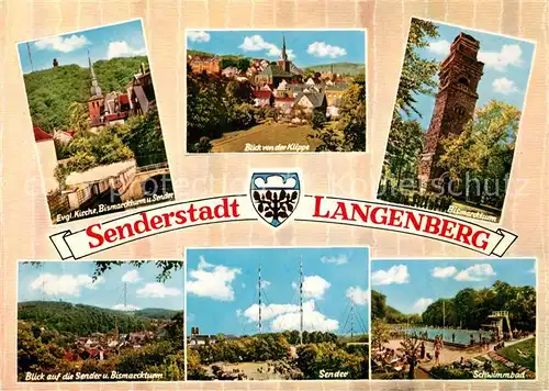 AK / Ansichtskarte Langenberg_Velbert Kirche Bismarckturm Sender Schwimmbad Freibad 