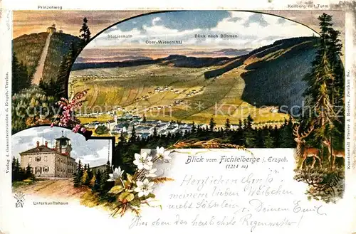 AK / Ansichtskarte Oberwiesenthal_Erzgebirge Blick vom Fichtelberg Prinzenweg Unterkunftshaus Oberwiesenthal Erzgebirge