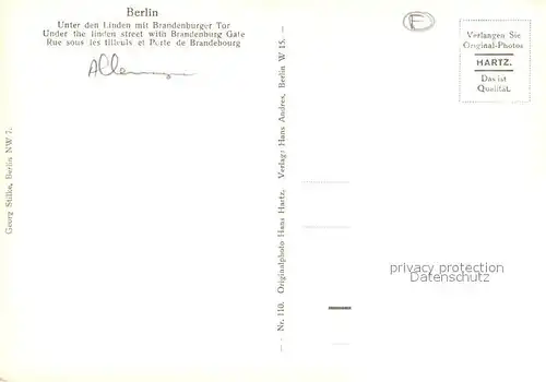 AK / Ansichtskarte Berlin Unter den Linden mit Brandenburger Tor Berlin