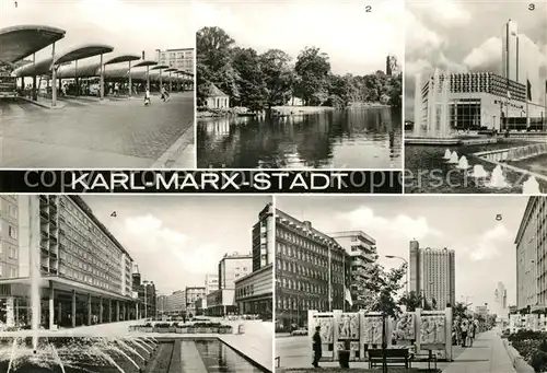 AK / Ansichtskarte Karl Marx Stadt Omnibusbahnhof Schlossteich Stadthalle Rosenhof Karl Marx Stadt