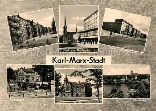 AK / Ansichtskarte Karl Marx Stadt Juri Gagarin Stasse Theaterplatz Suedbahnhof Rathaus Schlossteich Karl Marx Stadt