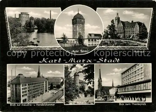 AK / Ansichtskarte Karl Marx Stadt Schlossteich Rathaus Industrie Handelskammer Theaterplatz Burg Karl Marx Stadt