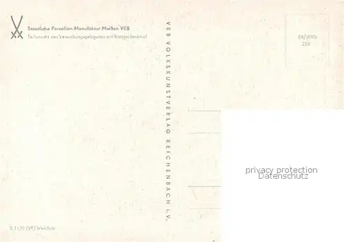 AK / Ansichtskarte Meissen_Elbe_Sachsen Staatliche Prozellan Manufaktur Verwaltungsgebaeude Boettgerdenkmal Meissen_Elbe_Sachsen