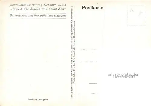 AK / Ansichtskarte Dresden Jubil?umsausstellung August der Starke und seine Zeit Bankettsaal mit Porzellanausstellung  Dresden