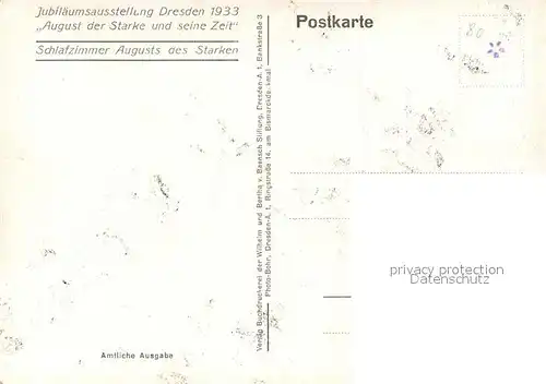 AK / Ansichtskarte Dresden Jubil?umsausstellung August der Starke und seine Zeit Schlafzimmer Dresden