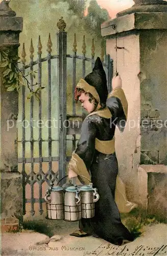 Muenchen Maedchen mit Bierkruegen Kuenstlerkarte Muenchen