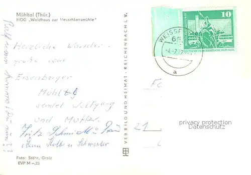 Muehltal_Thueringen HOG Waldhaus zur Meuschkensmuehle Muehltal Thueringen