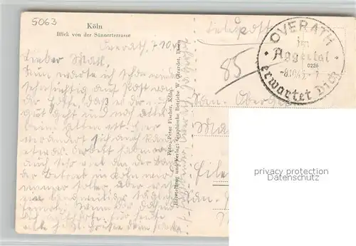 Koeln_Rhein Blick von der Suennerterrasse Blick ueber den Rhein zum Dom Feldpost Koeln_Rhein