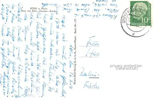 AK / Ansichtskarte Koeln_Rhein Dom Koeln Deutzer Bruecke Koeln_Rhein