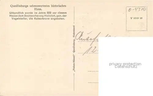 AK / Ansichtskarte Quedlinburg Historisches Haus Quedlinburg