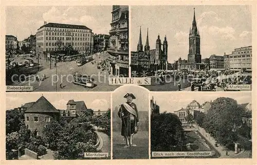 AK / Ansichtskarte Halle_Saale Marktplatz Riebeckplatz Moritzburg Stadttheater Strassenbahn Halle_Saale
