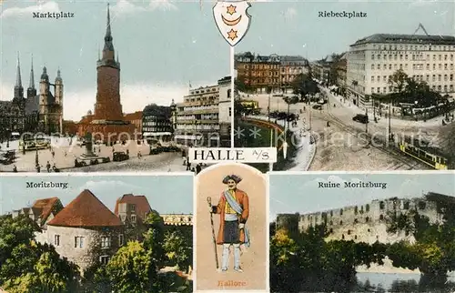 AK / Ansichtskarte Halle_Saale Marktplatz Riebeckplatz Moritzburg Ruine Strassenbahn Halle_Saale