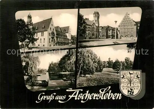 AK / Ansichtskarte Aschersleben Rathaus Gondelteich Westdorfer Warte Post Volkshaus Aschersleben