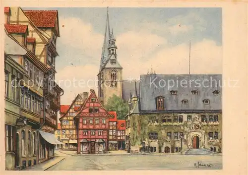 AK / Ansichtskarte Quedlinburg Marktplatz Kuenstlerkarte Quedlinburg