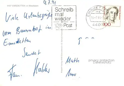 AK / Ansichtskarte Emsdetten Sandufer Kirchstrasse Sankt Pankratius Rathaus Brunnen Morgentau Emsdetten