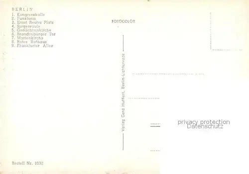 AK / Ansichtskarte Berlin Kongresshalle Funkturm Ernst Reuter Platz Siegessaeule Rotes Rathaus Stadtplan  Berlin