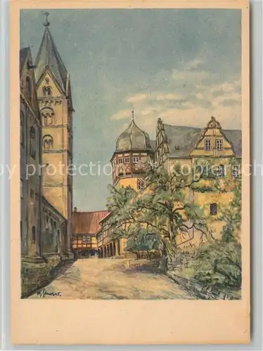 AK / Ansichtskarte Quedlinburg Schloss Dom Kuenstler Schewe Quedlinburg
