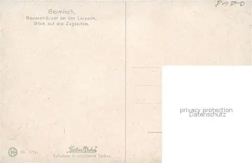 AK / Ansichtskarte Garmisch Partenkirchen Bauernh?user an der Loisach mit Zugspitze Garmisch Partenkirchen