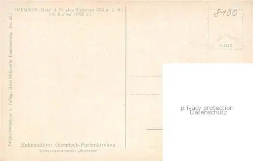AK / Ansichtskarte Garmisch Partenkirchen Hotel Pension Rissersee mit Kramer Garmisch Partenkirchen