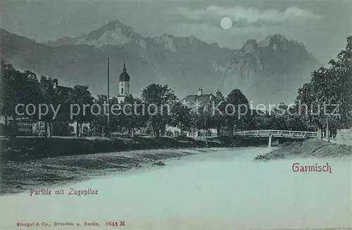 AK / Ansichtskarte Garmisch Partenkirchen mit Zugspitze bei Vollmond Garmisch Partenkirchen