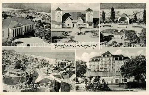 AK / Ansichtskarte Heringsdorf_Ostseebad_Usedom Strand Konzertmuschel Strand Kurhaus Heringsdorf_Ostseebad