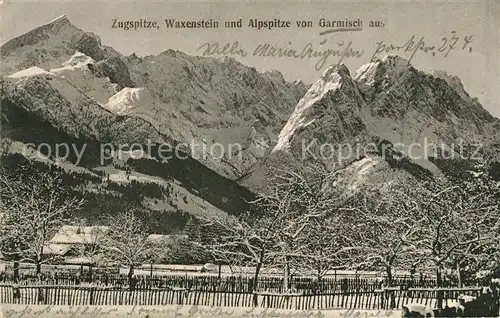 AK / Ansichtskarte Garmisch Partenkirchen Zugspitze Waxenstein und Alpspitze Garmisch Partenkirchen