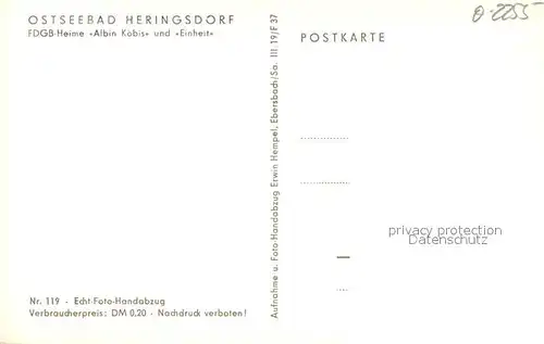 AK / Ansichtskarte Heringsdorf_Ostseebad_Usedom FDGB Heime Albin K?bis und Einheit Heringsdorf_Ostseebad