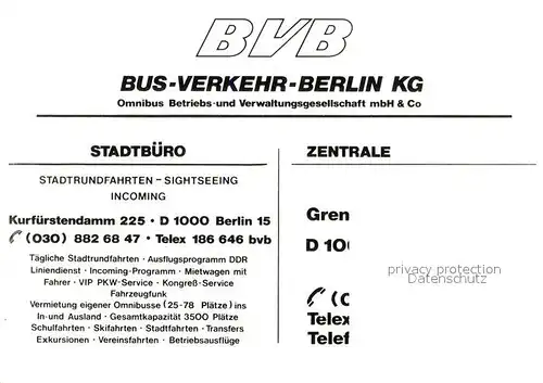 AK / Ansichtskarte Berlin BVB Bus Verkehr Berlin KG Berlin