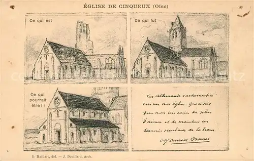 AK / Ansichtskarte Cinqueux Differentes vues de l Eglise Dessin Kuenstlerkarte Cinqueux