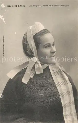 AK / Ansichtskarte Trachten_Frankreich Jeune Fille Etude des Coiffes de Bretagne Costumes de Pont l Abbe 