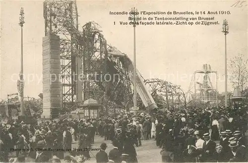 AK / Ansichtskarte Bruxelles_Bruessel Incendie dans l Exposition Universelle 1910 Vue de la facade laterale  Bruxelles_Bruessel