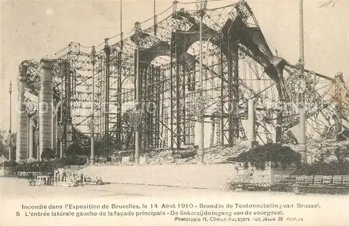 AK / Ansichtskarte Bruxelles_Bruessel Incendie dans l Exposition Universelle 1910 Brand in de Tentoonstelling van Brussel Bruxelles_Bruessel