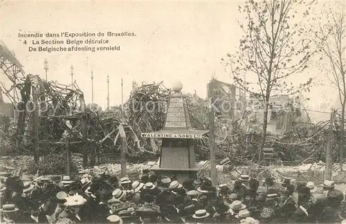 AK / Ansichtskarte Bruxelles_Bruessel Incendie dans l Exposition Universelle 1910 La Section Belge detruite Bruxelles_Bruessel