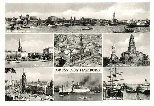 AK / Ansichtskarte Hamburg Hafen Bismarckdenkmal Binnenalster Landungsbr?cken Rathaus Seute Deern Hamburg