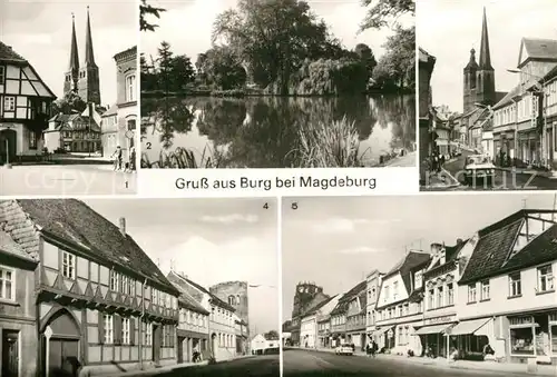 AK / Ansichtskarte Burg_Magdeburg Nikolaikichr Park Oberkirche Berliner Strasse Platz der Weltjugend Burg Magdeburg